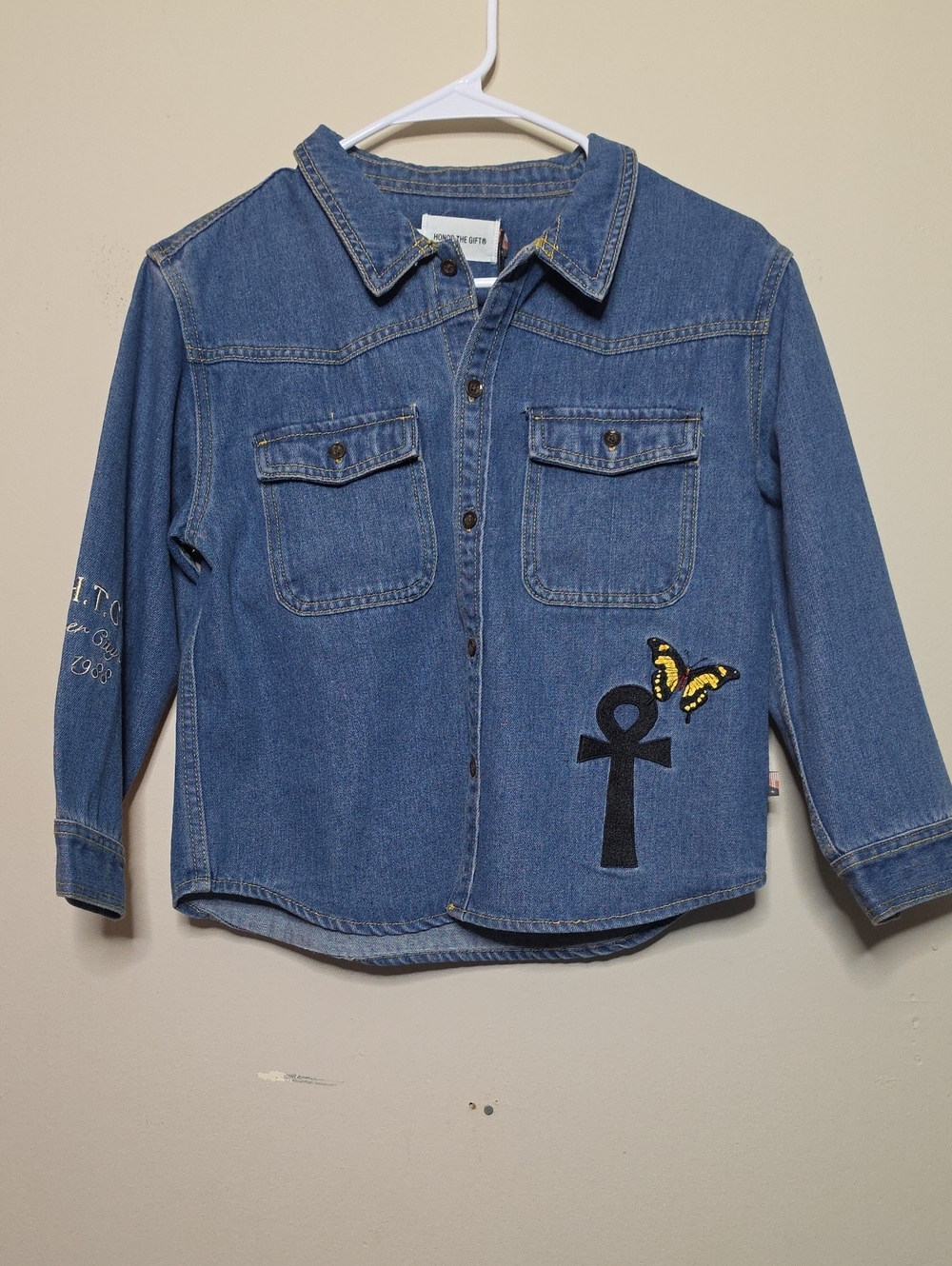 Honor The Gift Kids Icon 1988 Denim- Button Up with Butterfly Patch
